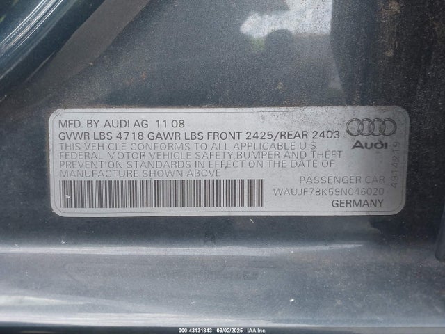 2009 AUDI A4 WAUJF78K59N046020 Photo 8