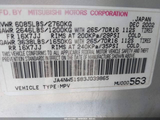 2003 MITSUBISHI MONTERO JA4NW51S83J039865 Photo 8