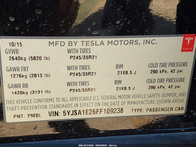 2015 TESLA MODEL S 5YJSA1E26FF109238 Photo 8