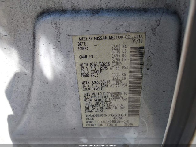 1N6AD0ER0KN766961 Nissan 2019