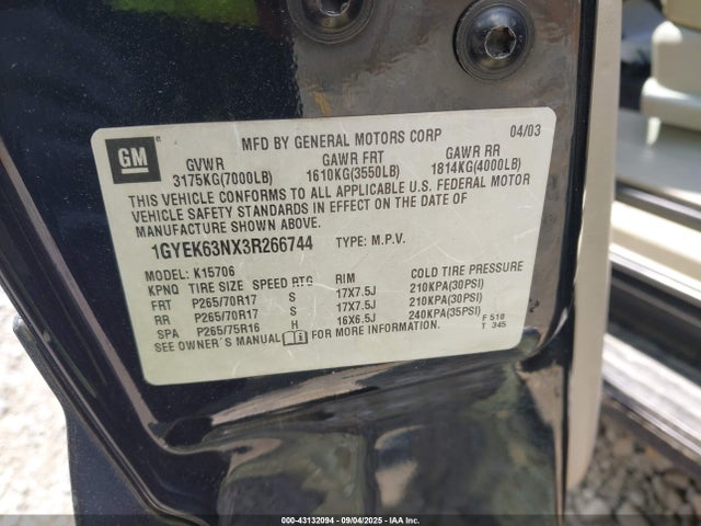 2003 CADILLAC ESCALADE 1GYEK63NX3R266744 Photo 8