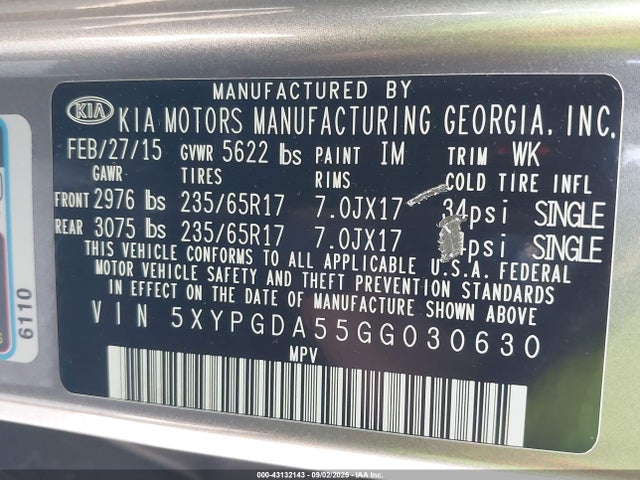 5XYPGDA55GG030630 KIA dohc gdi lambda ii