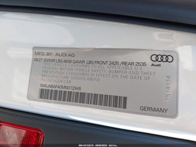 Audi 40 tfsi (2.0t) 2021 WAUABAF40MN012945 Image 9
