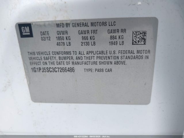 2012 CHEVROLET CRUZE 1G1PJ5SC3C7266486 Photo 8