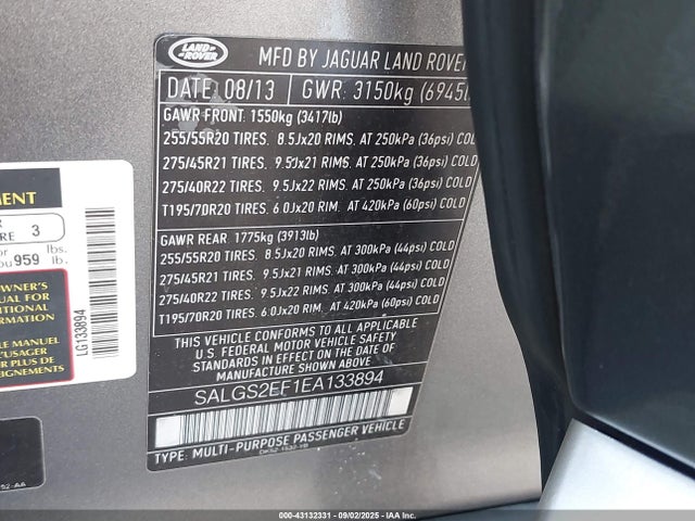 Land Rover Range Rover 2014 SALGS2EF1EA133894 Image 9