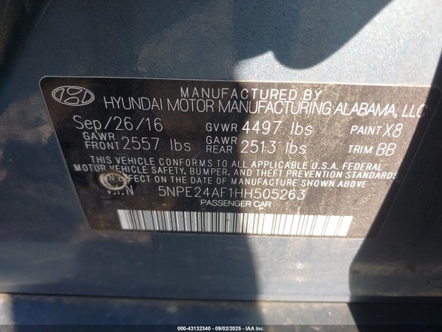 Hyundai Sonata 2017 5NPE24AF1HH505263 Image 9