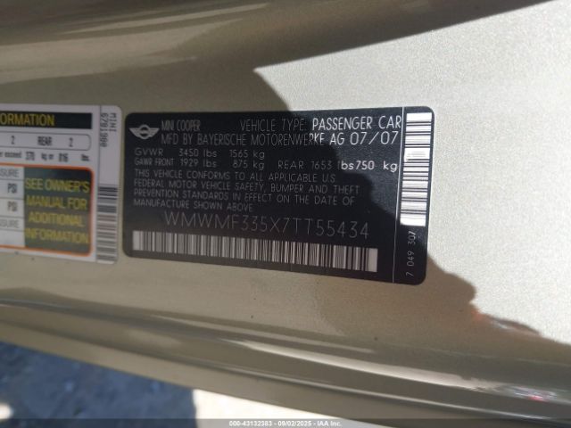 2007 MINI COOPER WMWMF335X7TT55434 Photo 8