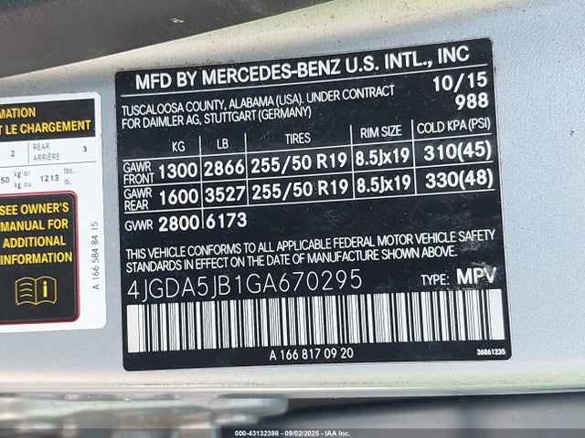 Mercedes-Benz m276 2016 4JGDA5JB1GA670295 Image 9