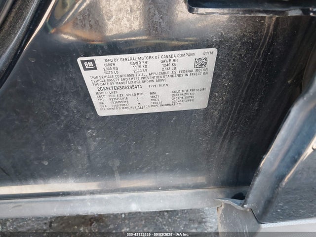 GMC lea - e85 max, aluminum 2016 2GKFLTEK3G6245474 Image 9