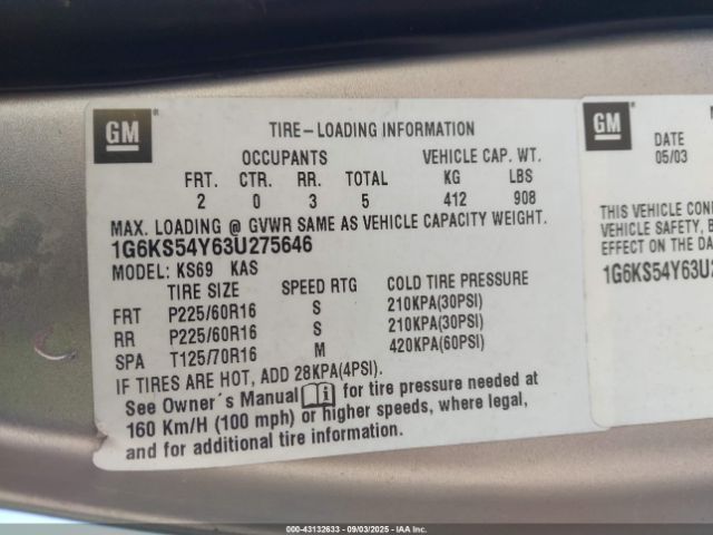 2003 CADILLAC SEVILLE 1G6KS54Y63U275646 Photo 8