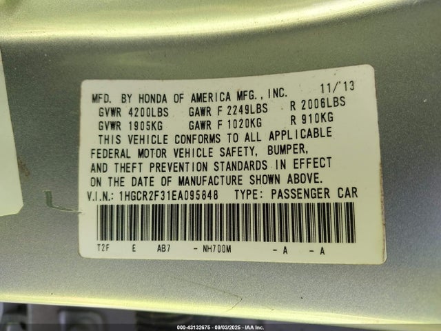 Honda k24w1 2014 1HGCR2F31EA095848 Image 9