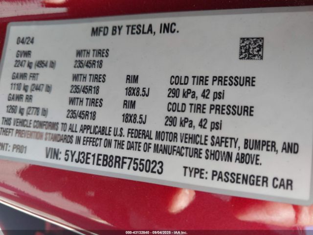 2024 TESLA MODEL 3 5YJ3E1EB8RF755023 Photo 8