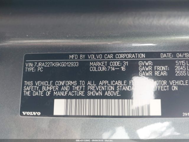 2019 VOLVO S60 7JRA22TK6KG012933 Photo 8