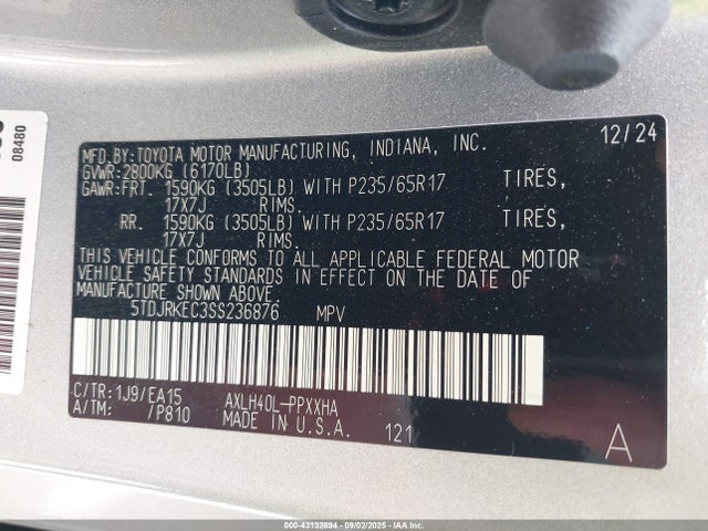 Toyota a25a-fxs 2025 5TDJRKEC3SS236876 Image 9