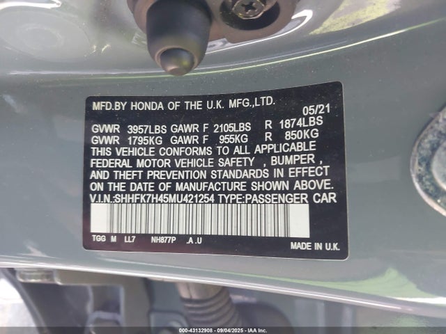 SHHFK7H45MU421254 Honda l15ba
