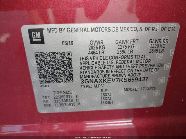 3GNAXKEV7KS659437 Chevrolet lyx - direct injection, vvt, fgt, turbo, alum, gen1