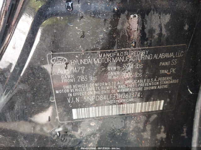 5NPD84LF3JH262374 Hyundai mpi nu