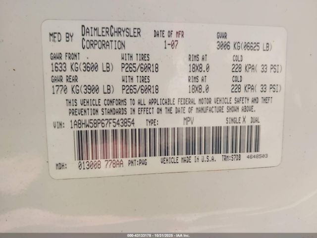 2007 CHRYSLER ASPEN 1A8HW58P67F543854 Photo 8