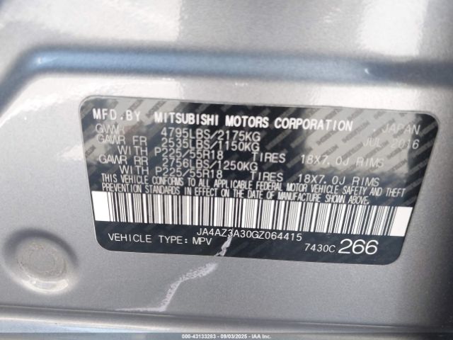 2016 MITSUBISHI OUTLANDER JA4AZ3A30GZ064415 Photo 8
