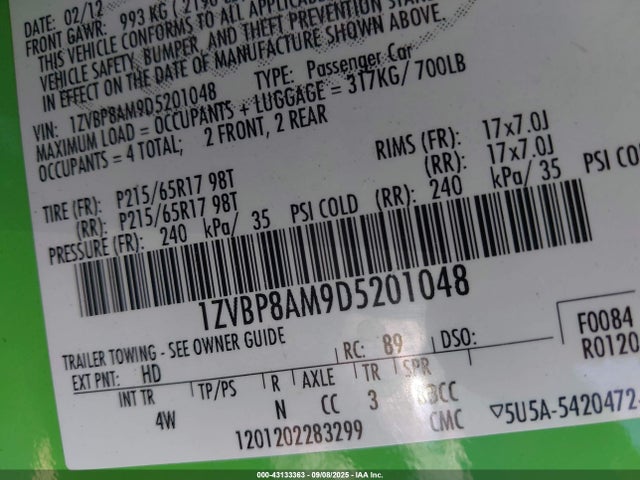 2013 FORD MUSTANG 1ZVBP8AM9D5201048 Photo 8