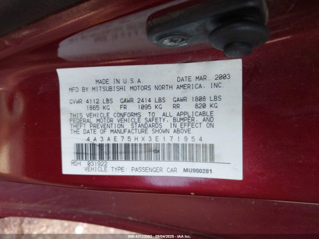 2003 MITSUBISHI ECLIPSE SPYDER 4A3AE75HX3E171954 Photo 8