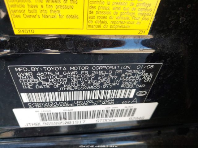 2008 LEXUS GS 460 JTHBL96S985001917 Photo 8