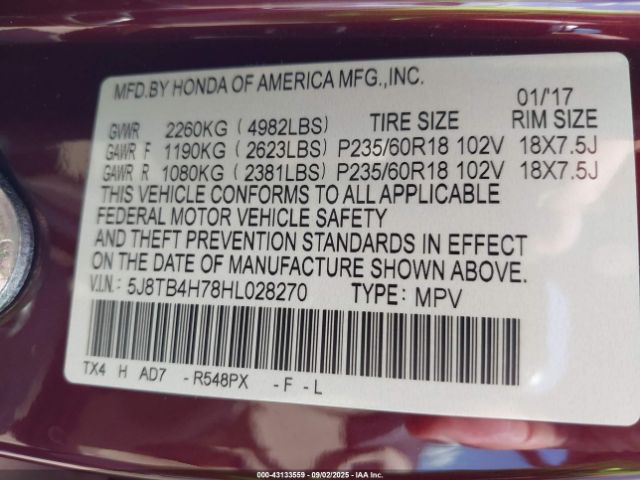 2017 ACURA RDX 5J8TB4H78HL028270 Photo 8