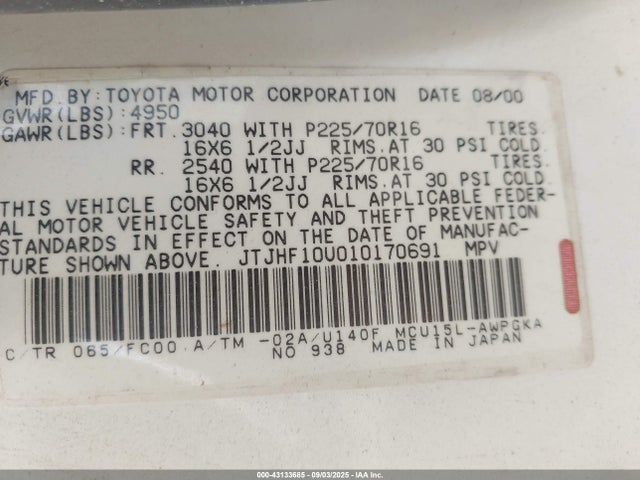 2001 LEXUS RX JTJHF10U010170691 Photo 8