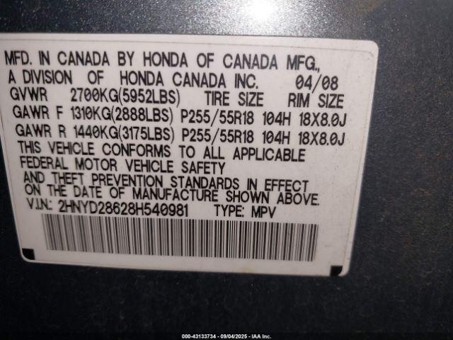 2008 ACURA MDX 2HNYD28628H540981 Photo 8