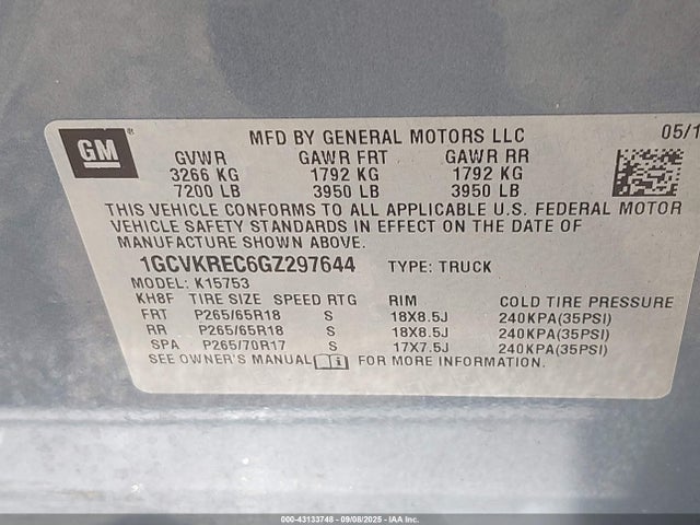 1GCVKREC6GZ297644 Chevrolet l83 - sidi, vvt, afm, e85 max, aluminum