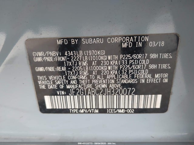Subaru naturally aspirated 2018 JF2GTABC2JH320072 Image 9