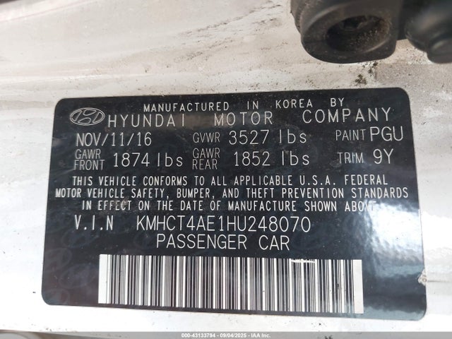 KMHCT4AE1HU248070 Hyundai 2017