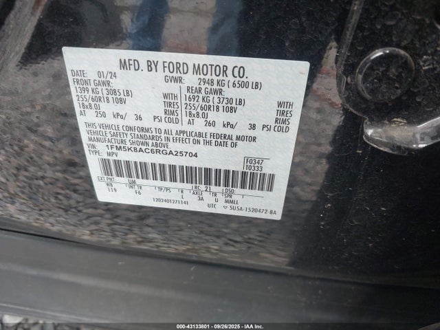 Продаж на аукціоні авто 2024 Ford Police Interceptor, vin: 1FM5K8AC6RGA25704, номер лоту: 43133801