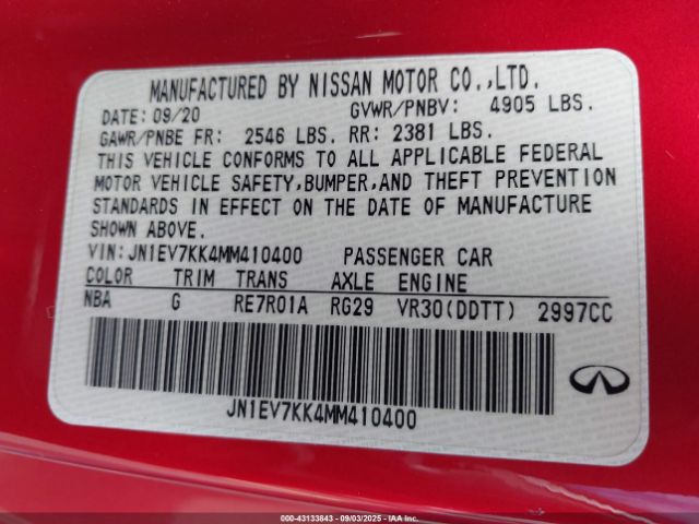 2021 INFINITI Q60 JN1EV7KK4MM410400 Photo 8