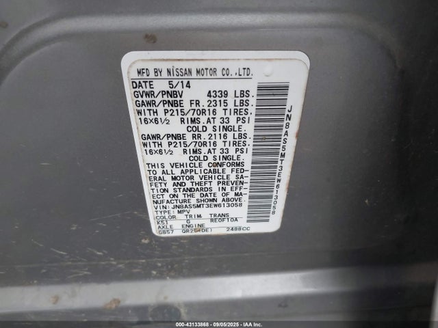 JN8AS5MT3EW613058 Nissan 2014