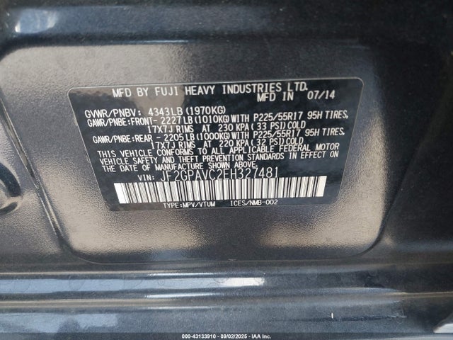 JF2GPAVC2EH327481 Subaru 2.0l na