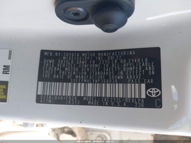 2022 TOYOTA COROLLA 5YFEPMAEXNP368038 Photo 8