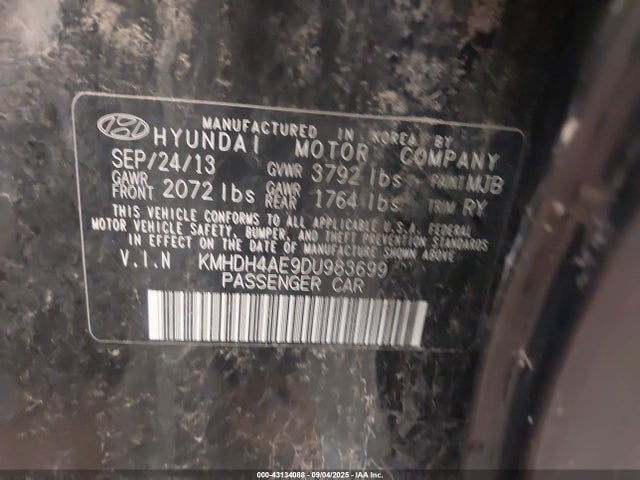 43134088 :رقم المزاد ، KMHDH4AE9DU983699 vin ، 2013 Hyundai Elantra Limited (ulsan Plant) مزاد بيع