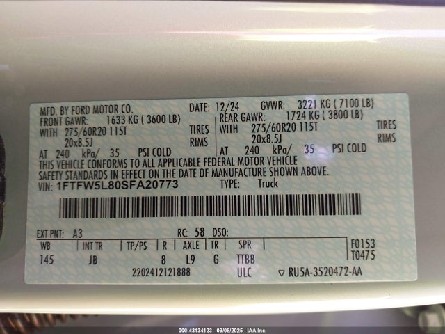 2025 FORD F-150 1FTFW5L80SFA20773 Photo 8