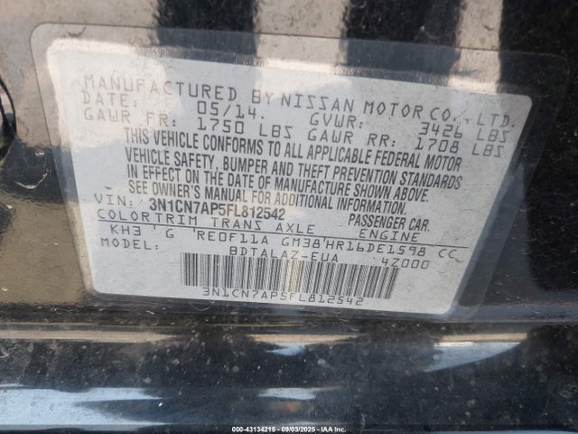 3N1CN7AP5FL812542 Nissan 2015