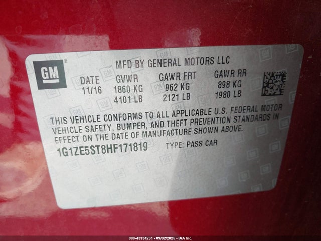 1G1ZE5ST8HF171819 Chevrolet lfv - di: direct injection, vvt: variable valve timing, gen 1