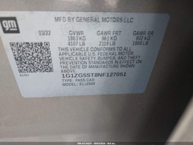 1G1ZG5ST8NF127051 Chevrolet lfv - direct injection, variable valve timing, gen 1 gmna