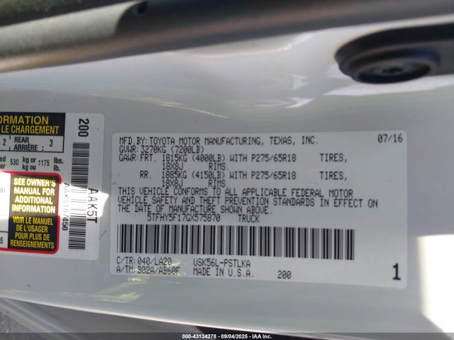 5TFHY5F17GX575870 Toyota 3ur-fe