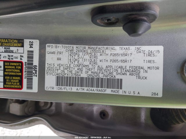 Toyota 1gr-fe 2015 5TFLU4EN2FX137664 Image 9