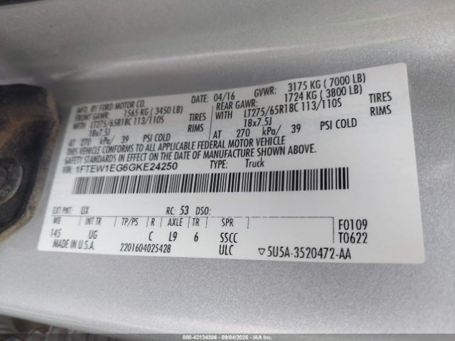 2016 FORD F-150 1FTEW1EG6GKE24250 Photo 8