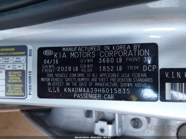 KIA 2017 2017 KNADM4A39H6015835 Image 9
