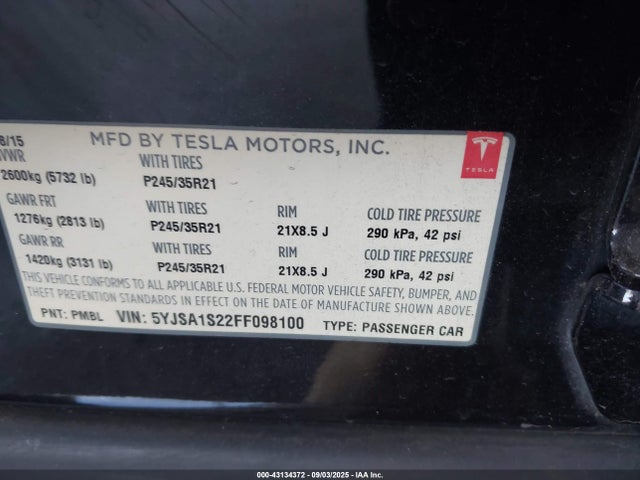 2015 TESLA MODEL S 5YJSA1S22FF098100 Photo 8