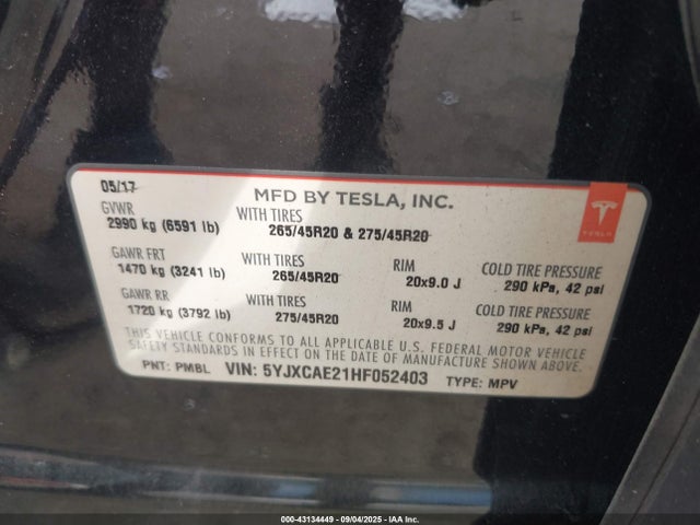 2017 TESLA MODEL X 5YJXCAE21HF052403 Photo 8