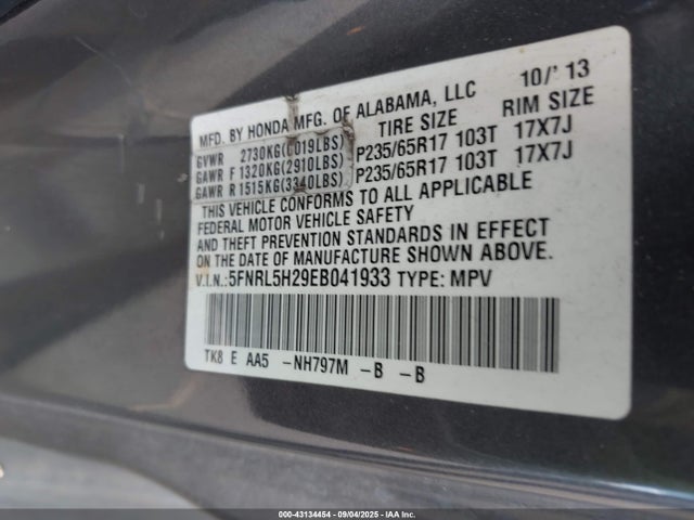 Honda j35z8 2014 5FNRL5H29EB041933 Image 9