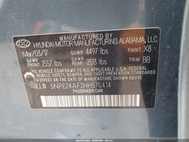 Hyundai 2017 2017 5NPE24AF2HH570414 Image 9